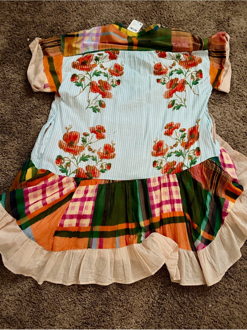 Free People Patchwork Floral High-Low Dress in Orange, Green, White, Pink, Cream - Picture 2 of 3